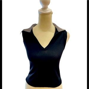 Armani Jeans - Italian Navy- light knit top, sleeveless with checkerboard color